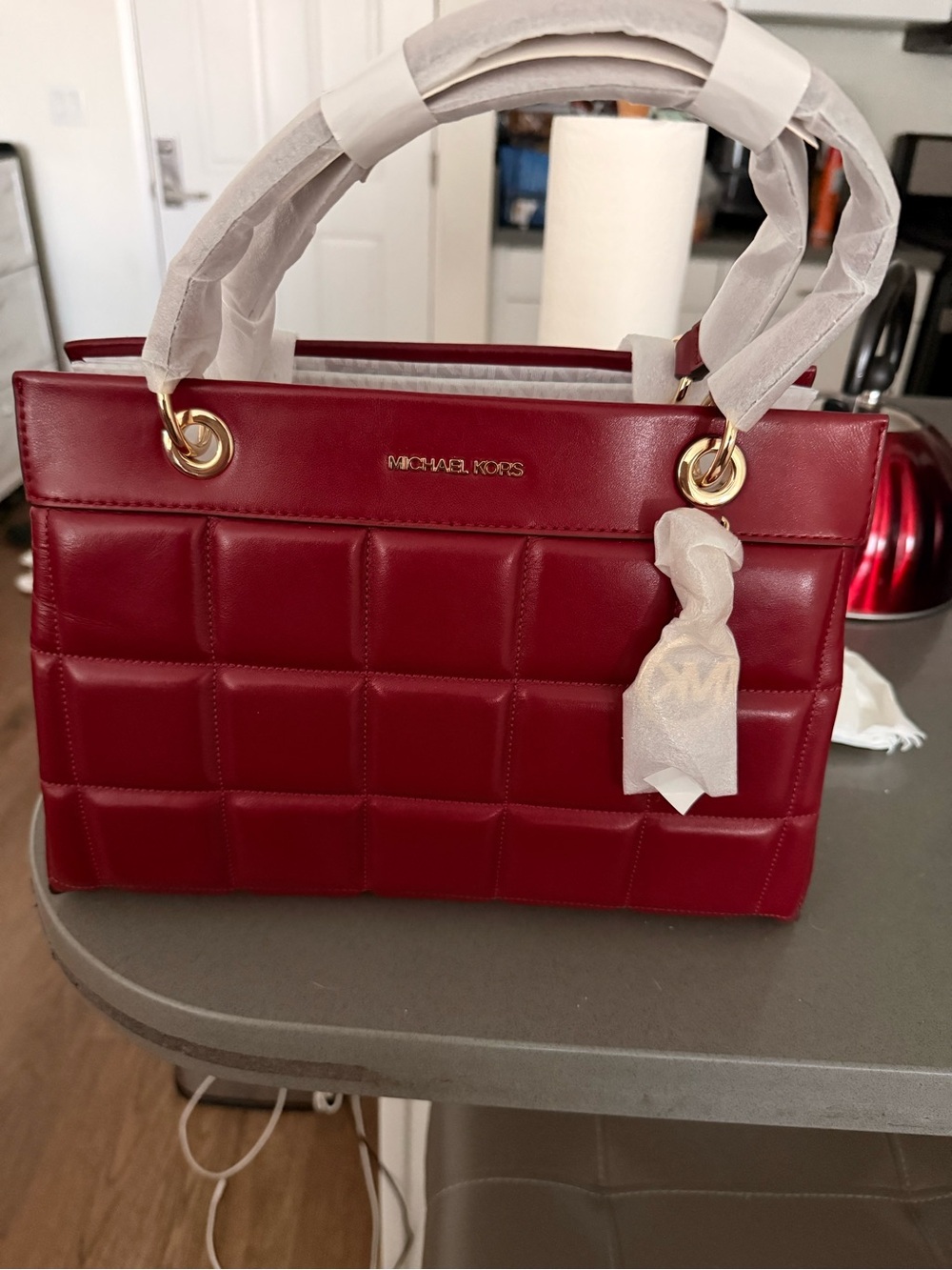 Michael Kors Red Quilted Top-Handle Satchel with Gold Hardware - Picture 2 of 4